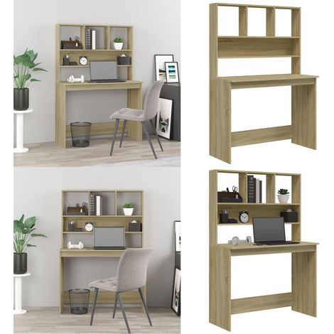 Bureau avec étagères Chêne sonoma 102x45x148 cm - Bureau En Bois - Bureau D'étude - Meuble De Bureau - Bureau Moderne - Bureau Chêne - Home & Living