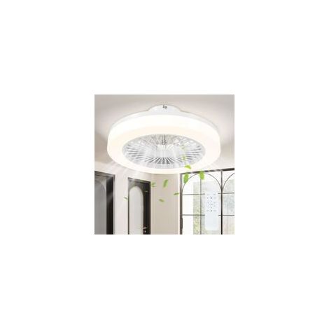 Ventilateur plafond réversible avec lumière et télécommande 46 cm, 3 couleurs, 6 vitesses, minuterie, luminosité réglable, moteur CC silencieux, pour chambre, salon, blanc [Classe énergétique E] (1/4)