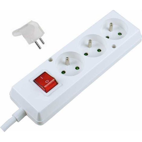 BLOC MULTIPRISES 3 PRISES 2P+T AVEC INTERRUPTEUR CABLE 1,5M H05VV-F 3G1,5 IP20