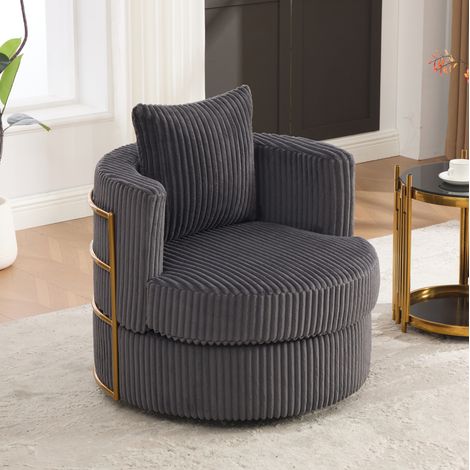 Sillón giratorio 360° con asiento acolchado, respaldo envolvente y espacio de almacenamiento, tejido de pana gris (1/5)