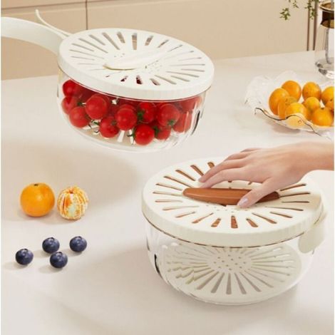Égouttoir À Fruits - Couvercle Avec Grille Perforée - Bac Récupérateur D'eau - Poignée Pliable - Pour Lavage Et Égouttage De Fruits Et Légumes - 1 Pièce (1/5)