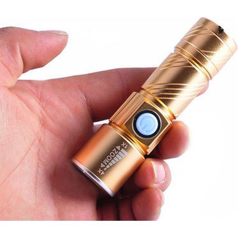 Mini Aluminum Alloy USB Torch (Gold), Strong Light LED Torch, Rechargeable