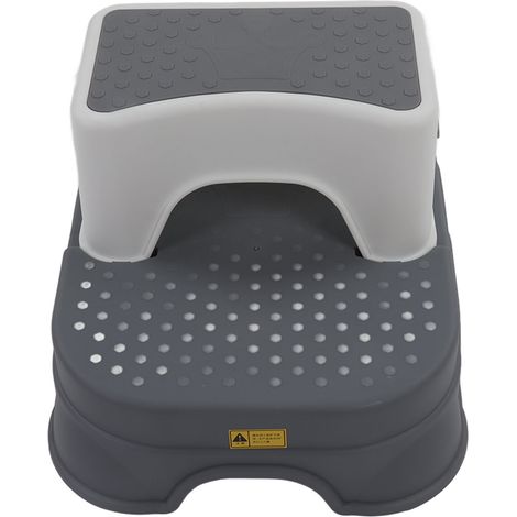 Tabouret escabeau double antidérapant, hauteur réglable, base élargie, ergonomique pour tout-petits, 2 niveaux détachables, gris et blanc (1/5)