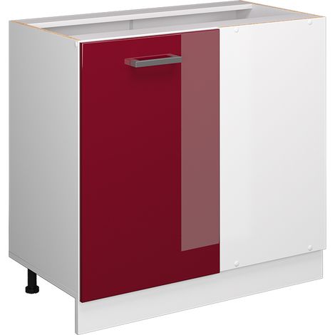 Mobile ad angolo cucina R-Line, Rosso bordeaux lucido, 86 cm senza piano di lavoro, Vicco