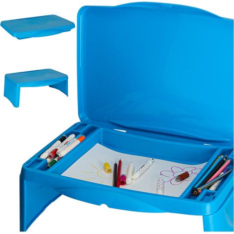 Tavolino per auto per bambini con vano portaoggetti blu