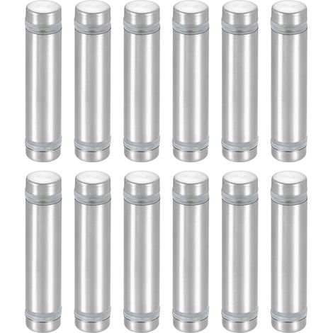 12 Pcs Entretoise en Verre, 1/2" x 2" Vis à Double Tête en Acier Inoxydable, Supports Muraux, Matériel pour Support de Panneau en Verre Acrylique, Argenté (1/5)