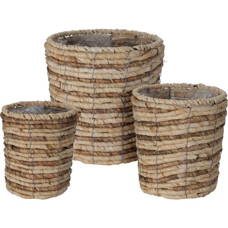 Rebecca Mobili Maceta para Plantas Set de 3 Cestas Forradas de Paja de Maíz Marrón (1/3)