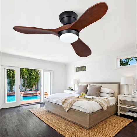 Ventilatore da soffitto 36 pollici con luce LED, 6 velocità, telecomando, metallo e legno nero e noce scuro (1/5)