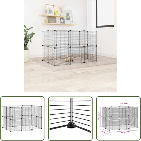 Cage animaux de compagnie à 20 panneaux et porte - Clapier Poulailler pour lapins poulets Noir 35x35 cm BV496406 - BonneVie (1/4)