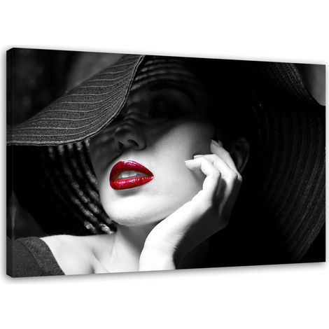 Tableau sur toile, Femme mystérieuse au chapeau - 60x40 (1/7)