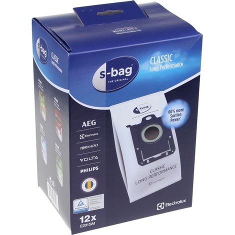 Electrolux – Sac d'aspirateur S-bag Classic Long Performance – 3 couches filtration 99,5 % – Étanchéité membrane TPE – Boîte de 12 sacs synthétiques (1/4)