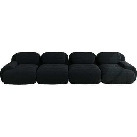 GagaCanape 4 places velours cotele noir, modulable, mousse 32D (1/5)