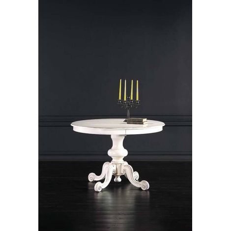 Tavolo Classico Rotondo Allungabile Piede Intarsiato Bianco Opaco  Dimensione Tavoli: Ø 120 cm