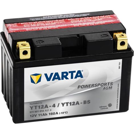 Batería para motocicleta  AGM, 12 V 11 Ah YT12A-4 / YT12A-BS Varta