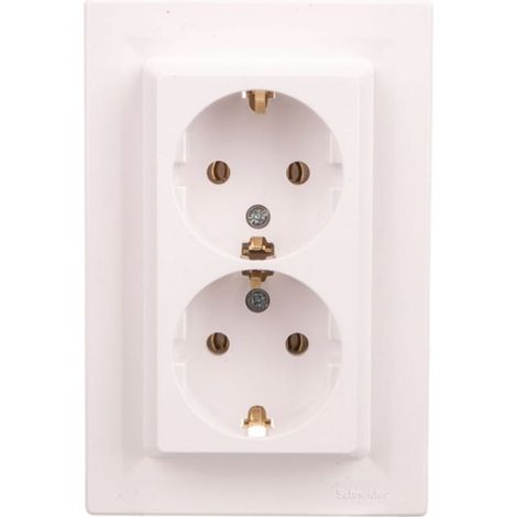 Presa doppia Asfora Schuko bianca con cornice EPH9900121