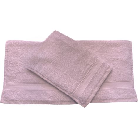 GLOUPIE Set 2 Asciugamani Bagno Viso E Bidet In 100% Spugna Di Puro Cotone In Tinta Unita Dal Color Malva (1/5)