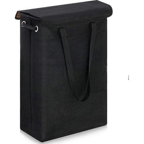 Cesta de ropa fina con tapa (negra) – 45 l – Cesta de ropa fina grande, transpirable y plegable – Cesta de almacenamiento grande para ropa y dormitorio (1/2)