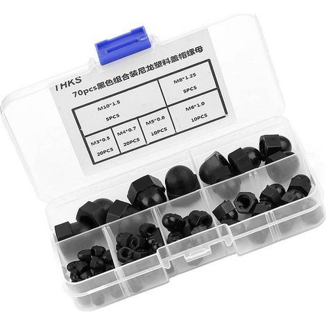 Kit 70 écrous borgnes en nylon M3 M4 M5 M6 M8 M10, capuchons hexagonaux à tête bombée, noir (1/5)