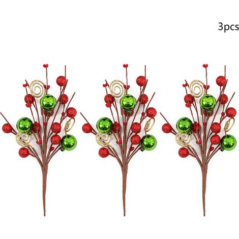 SJLERST Ensemble de 3 décorations de Noël, décorations pour sapin de Noël roulées à la main avec motifs floraux (rouge et vert) (1/5)