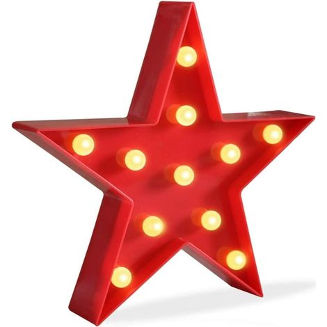 Enseigne lumineuse LED en forme d'étoile, décoration murale à piles (rouge) (1/5)