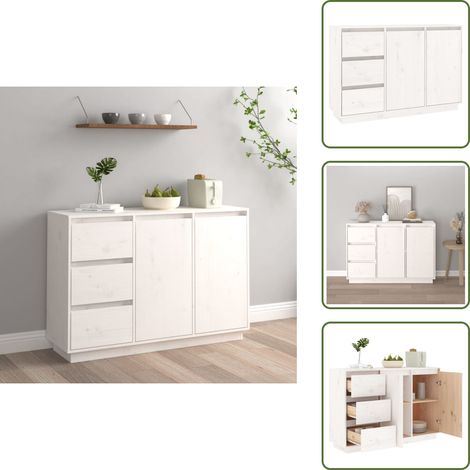 Buffet Blanc 111x34x75 cm Bois massif de pin - Buffet Blanc - Meuble Rangement - Commode Bois - Mobilier Salon - Meuble Chambre (1/5)