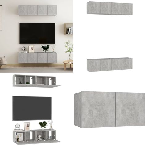 Mobili TV 4 pz Grigio Cemento 60x30x30 cm in Legno Multistrato - Armadietto TV - Supporto TV