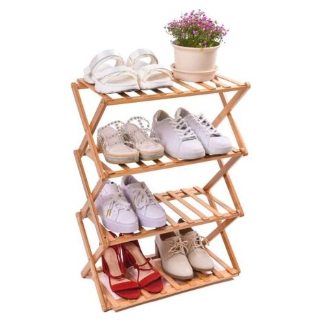 Étagère à chaussures en bambou, 100 % naturel et renouvelable, super robuste et durable, sans installation (3 couches-6 couches) - Charge maximale : 40 kg (4 couches 50 cm) (1/3)