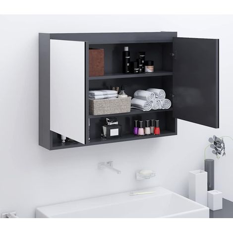 vidaXL Armario de baño con espejo MDF gris 80x15x60 cm (1/5)