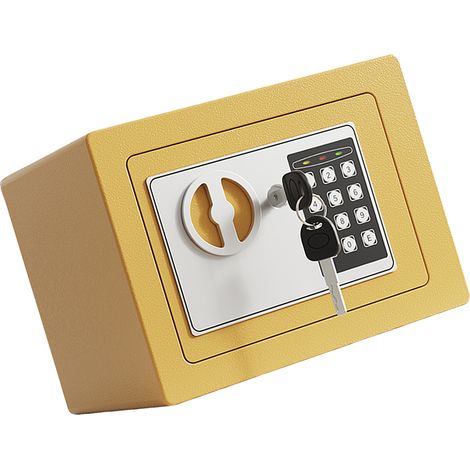 Coffre-fort mural ignifugé et étanche + pochette pour documents avec clavier et 2 clés de rechange - Sécurité numérique pour documents, argent, or, bijoux et objets de valeur - Coloris champagne doré (1/5)