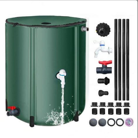 Seau pliable pour eau de pluie, 50L, réservoir de collecte d'eau de pluie avec robinet, étanche,pour l'arrosage du jardin et de la ferme,vert (1/5)