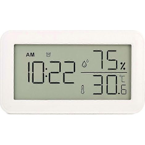 Thermomètre-hygromètre d'intérieur avec réveil, thermomètre numérique LCD, pour chambre, salon, cave à vin (blanc) (1/5)