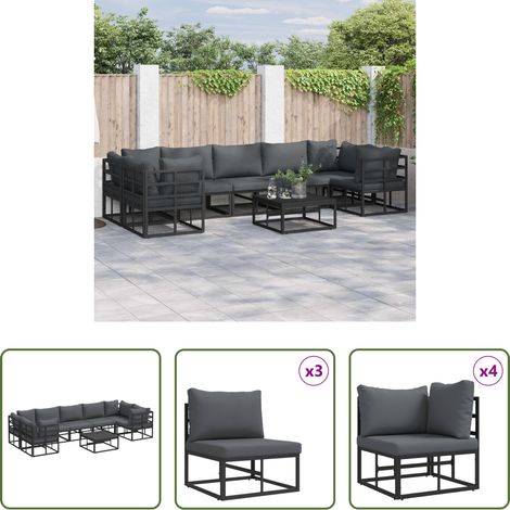 Aluminiumsofa - Gartensofa-set mit Kissen 8 pcs Schwarz Aluminium (1/5)