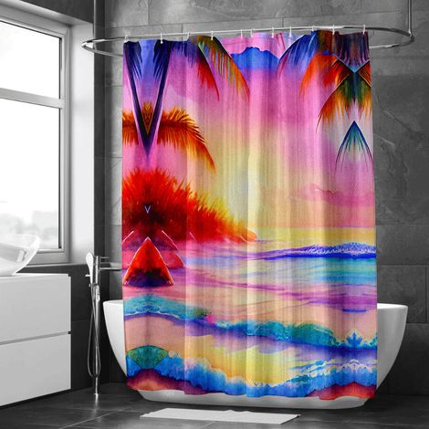 Rideau de douche motif tortues et poissons aquarelle, tissu salle de bain imperméable, 150x180 cm (1/5)
