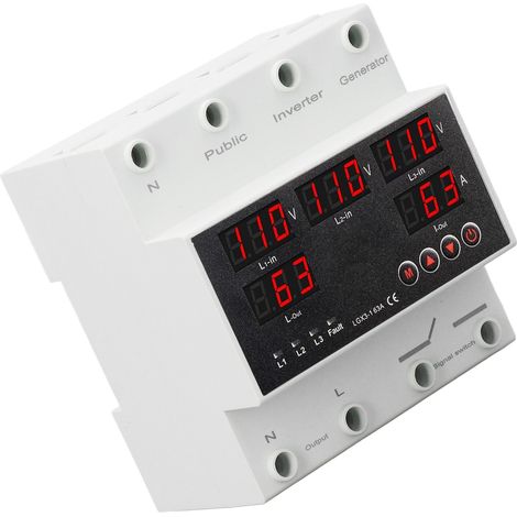 Commutateur de transfert automatique 3 phases 4 fils, protecteur de tension de changement 63A avec générateur d'affichage LED et onduleur AC110V (1/5)