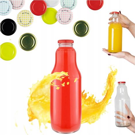 Bouteilles en verre de 1 L pour jus, sirop, lait (1000 ml) + couvercle (1/5)