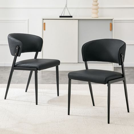 Silla de comedor moderna tapizada, respaldo ergonómico, cuero sintético y metal negro (1/5)
