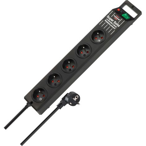 multiprise avec 5 Prises multiprise avec câble de 2,5 m et Interrupteur en Polycarbonate incassable Noir