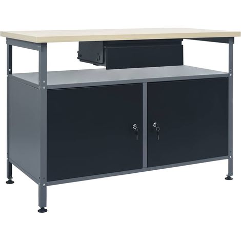 vidaXL Banco de trabajo de acero negro 120x60x85 cm (1/5)