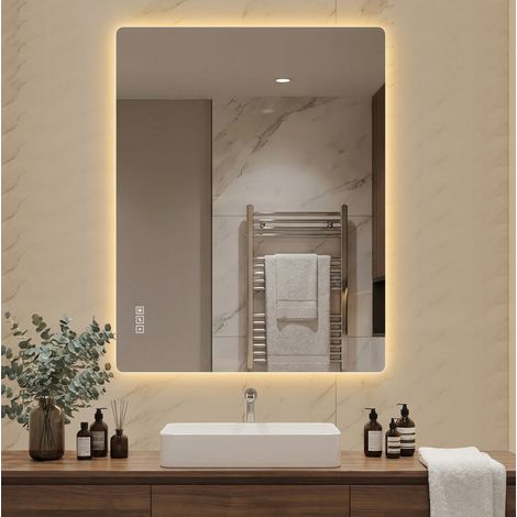 Miroir salle de bain LED 70x90 antibuée argent OKMYHOME (1/5)