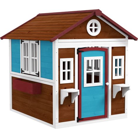 Cabane enfant extérieur maisonnette avec porte, fenêtres et bacs à fleurs - 114 x 126,4 x 135 cm Marron (1/5)