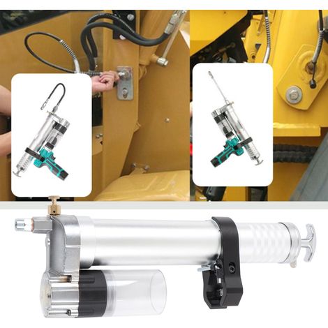 Pistolet graisseur à perceuse à batterie lithium-ion avec buse de graissage séparée pour l'application de graisse en vrac et en fût. (1/5)