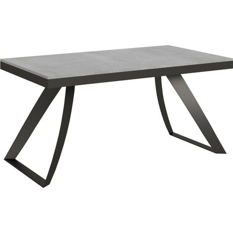 Table extensible avec pieds acier anthracite incurvés Volta evolution 160 à 264 cm-Gris ciment-160 à 264 cm (1/5)