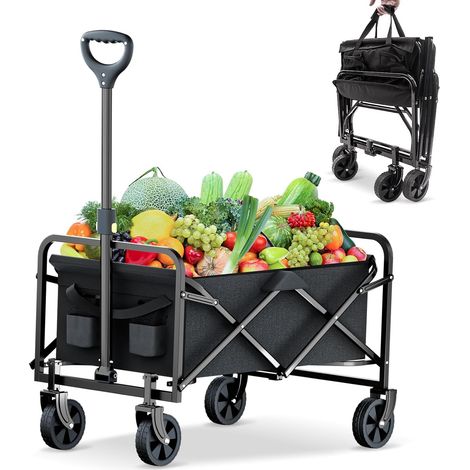 100L Chariot de Plage Pliable Poignée Réglable Chariot de Jardin Chariot à roulettes Tout Terrain pour Extérieur Camping Festival, Camping, Courses,Jardin avec Jusqu’à 120KG (1/5)