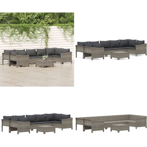 Set Divani da Giardino 8 pz con Cuscini in Polyrattan Grigio - Divano angolare - Divano con braccioli
