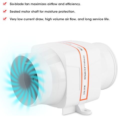 Ventilateur électrique CC marin en ligne blanc 4" 12V 270CFM (1/4)