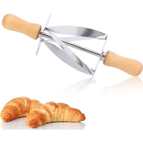 Couteau Croissant, Couteau À Rouleau À Pâte En Acier Inoxydable, Couteau À Rouleau À Tambour De Cuisson De Cuisine Outil De Fabrication De Pâtisserie De Pâte Avec La Poignée En Bois