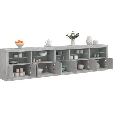 Sideboard mit LED-Leuchten Betongrau 283x37x67 cm