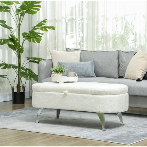 Panca contenitore 51 L imbottita in poliestere, 114 x 47 x 46,5 cm, bianca HAVRYA (1/5)