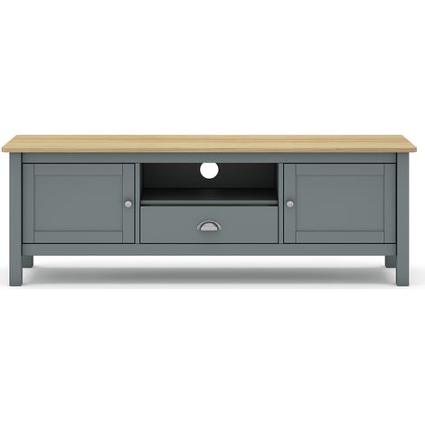 Meuble TV, meuble de salon avec 2 portes et 1 niche coloris Vert kaki, chêne - Longueur 158 x Profondeur 40 x Hauteur 53 cm (1/5)
