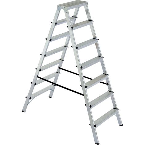 BRB Alu-Doppelleiter, Tragkraft 150 kg, zusammenklappbar (Silber, 7)
